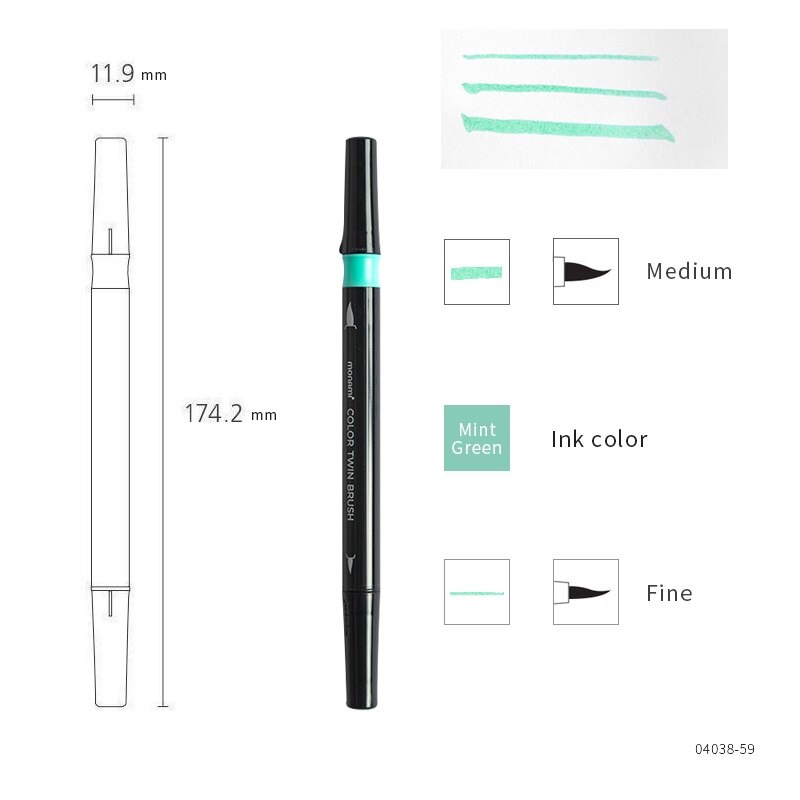 Monami Color Twin Brush Pen, Watercolor Art Home DIY Marker for Drawing Painting Doodle Calligraphy Liner School F554: 5 Mint Green