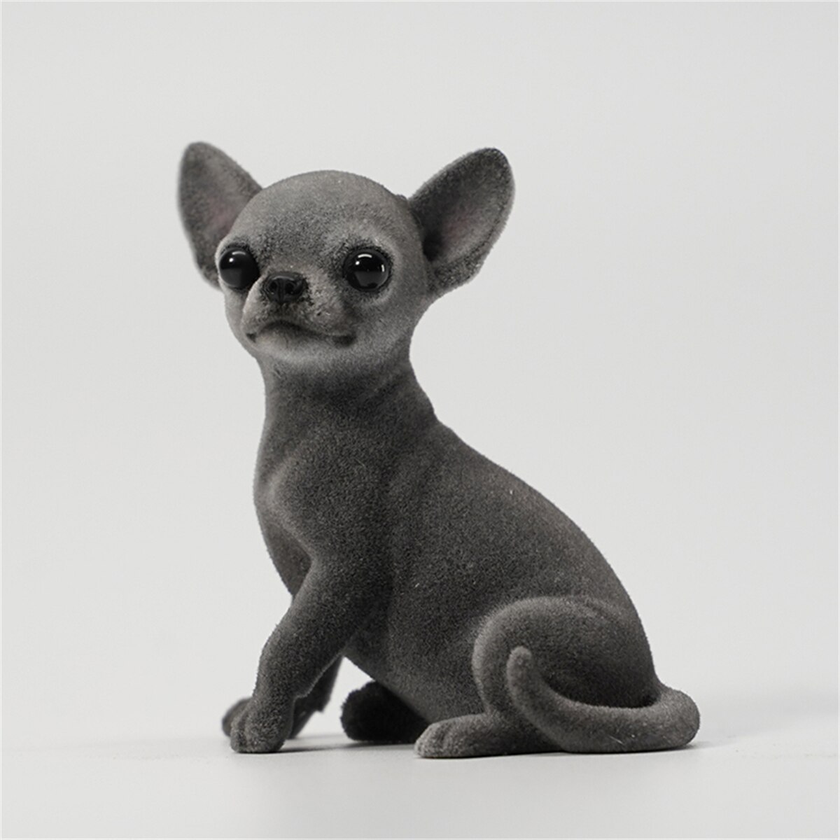 JXK Fluff Chihuahua Dog Pet Healing Figure Canis Lupus Puppy Animal Collector Toys Resin Desktop Decoration: JXK2034Grey