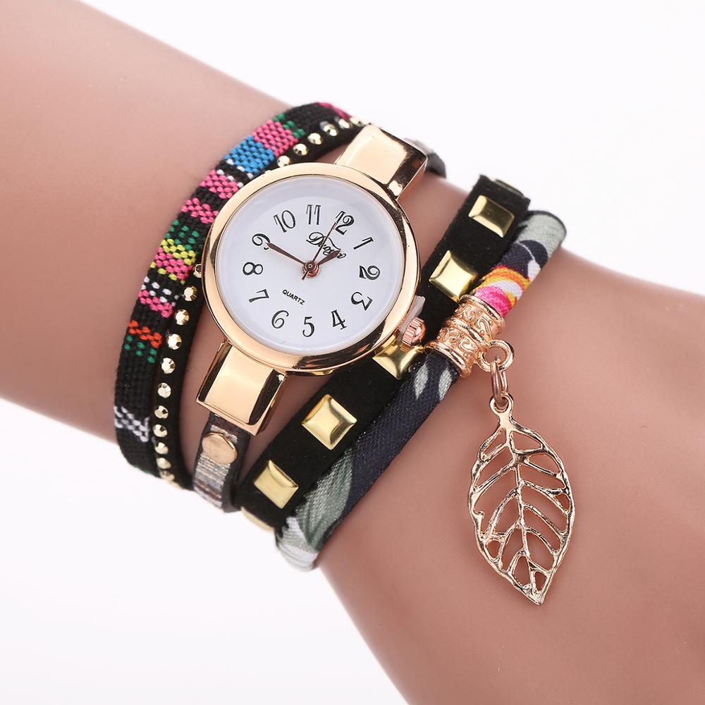 Duoya Mode Vrouwen Armband Horloge Goud Quartz Horloge Vrouwen Jurk Lederen Casual Armband Horloges: Black