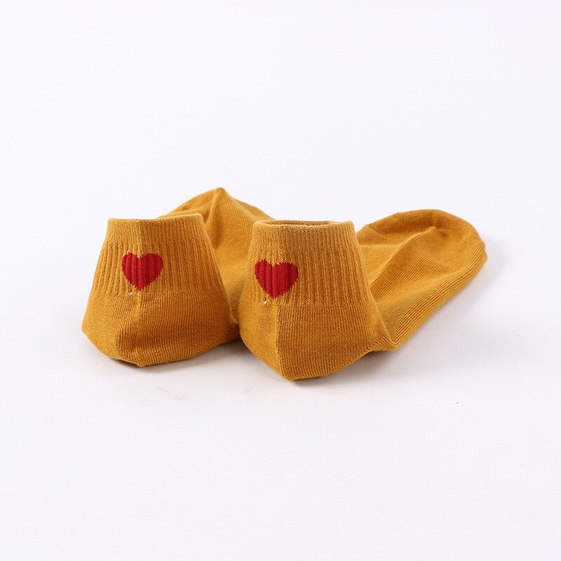 Arrivl røde hjerte sokker kvinder bomuld søde sokker korte strømper afslappede gril sokker 35-40: Gul