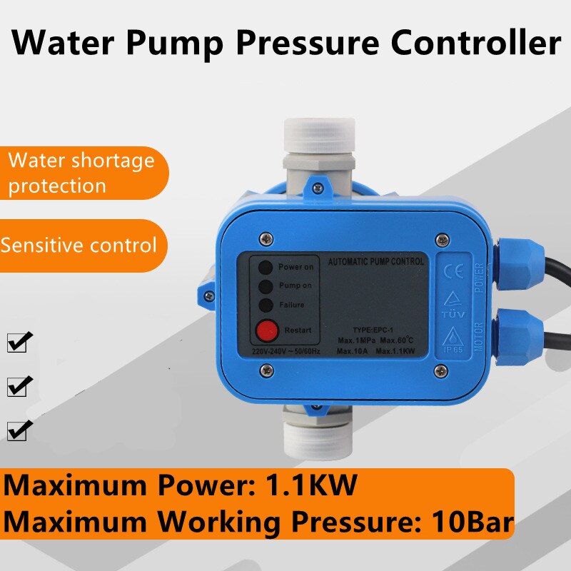 Automatic Water Pump Pressure Controller Electronic Switch Portable Auto Pressure Control Switch 10A 1.1KW 1Mpa 10B