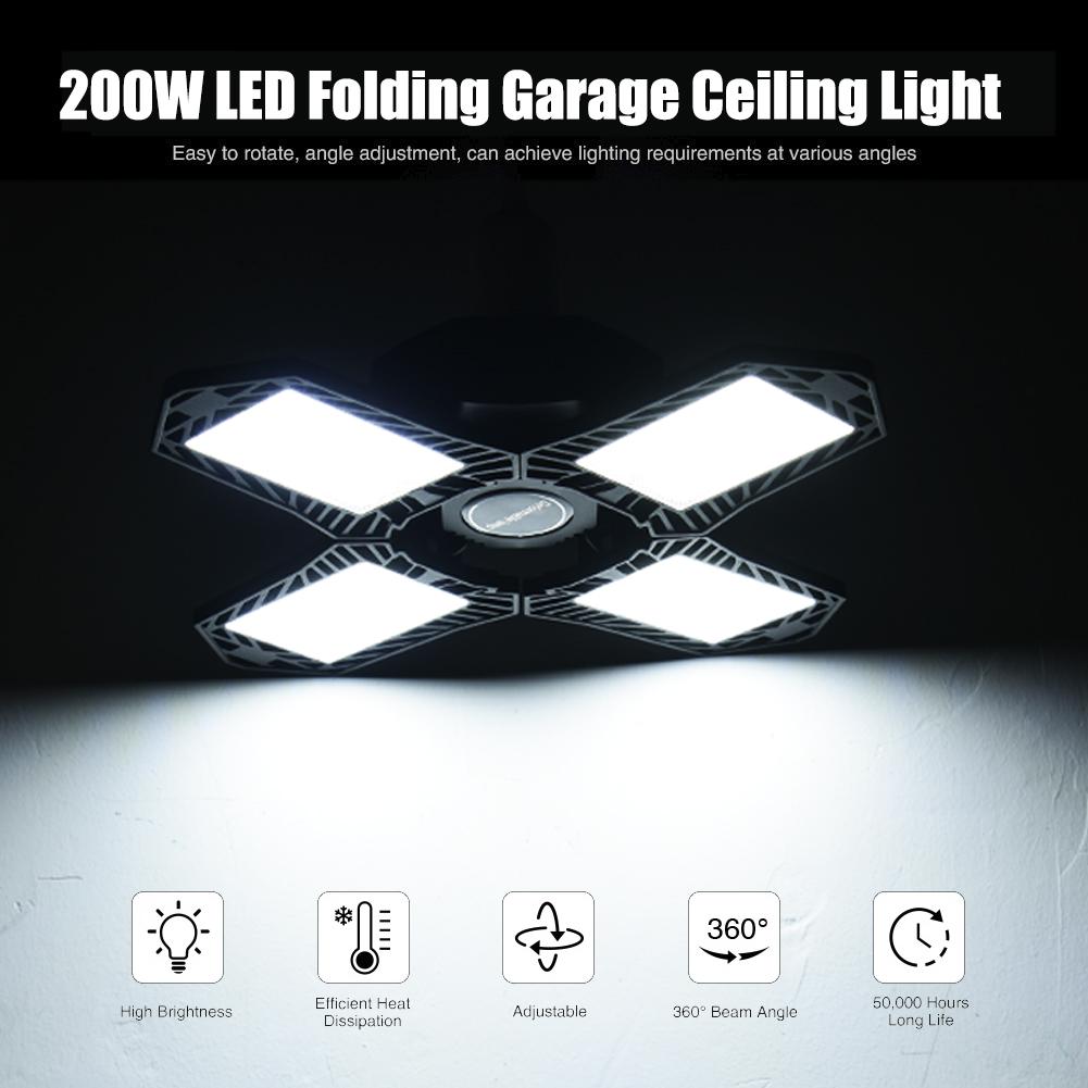 200W LED Garage Light Deformable Fan Ceiling Lamp E27 Folding 4 Panel Industrial Lamp For Warehouse Workshop 85-265V