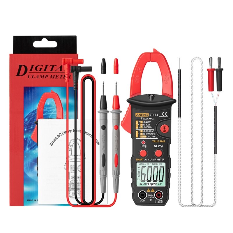 ST184 Digitale Multimeter Stroomtang True Rms 6000 Telt Temperatuur Meten Testers Ac/Dc Spanning Ac Ohm: Rood