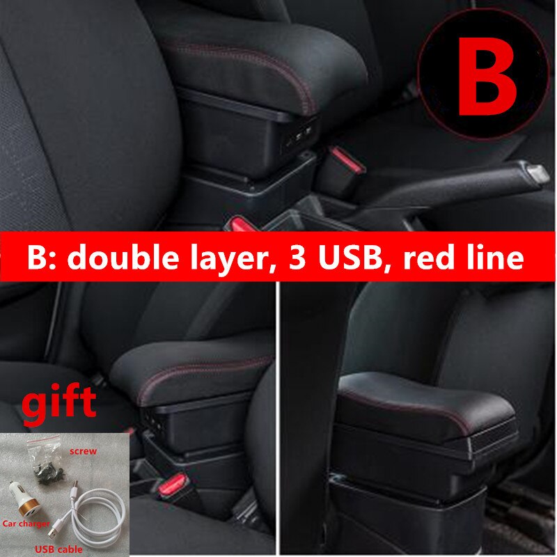 Voor hyundai  i10 armsteun box centrale opbergruimte opbergbox armsteun box met bekerhouder asbak usb-interface 2006: B zwarte rode lijn