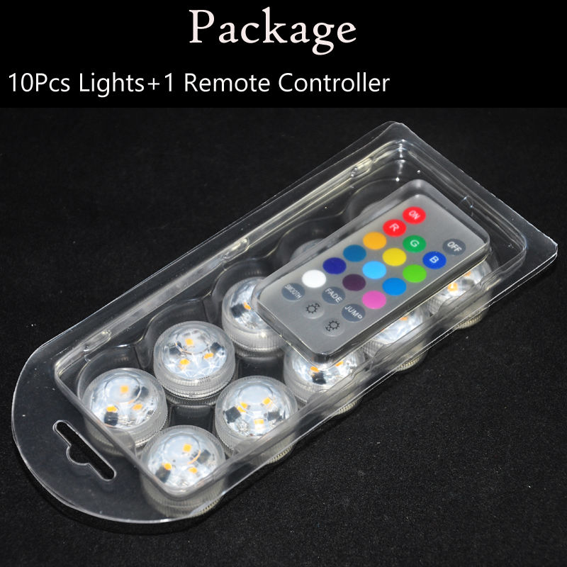 10pcs*CR2032 Battery Operated 3CM Round Super Bright RGB Multicolors LED Submersible LED Floralyte Light With Remote