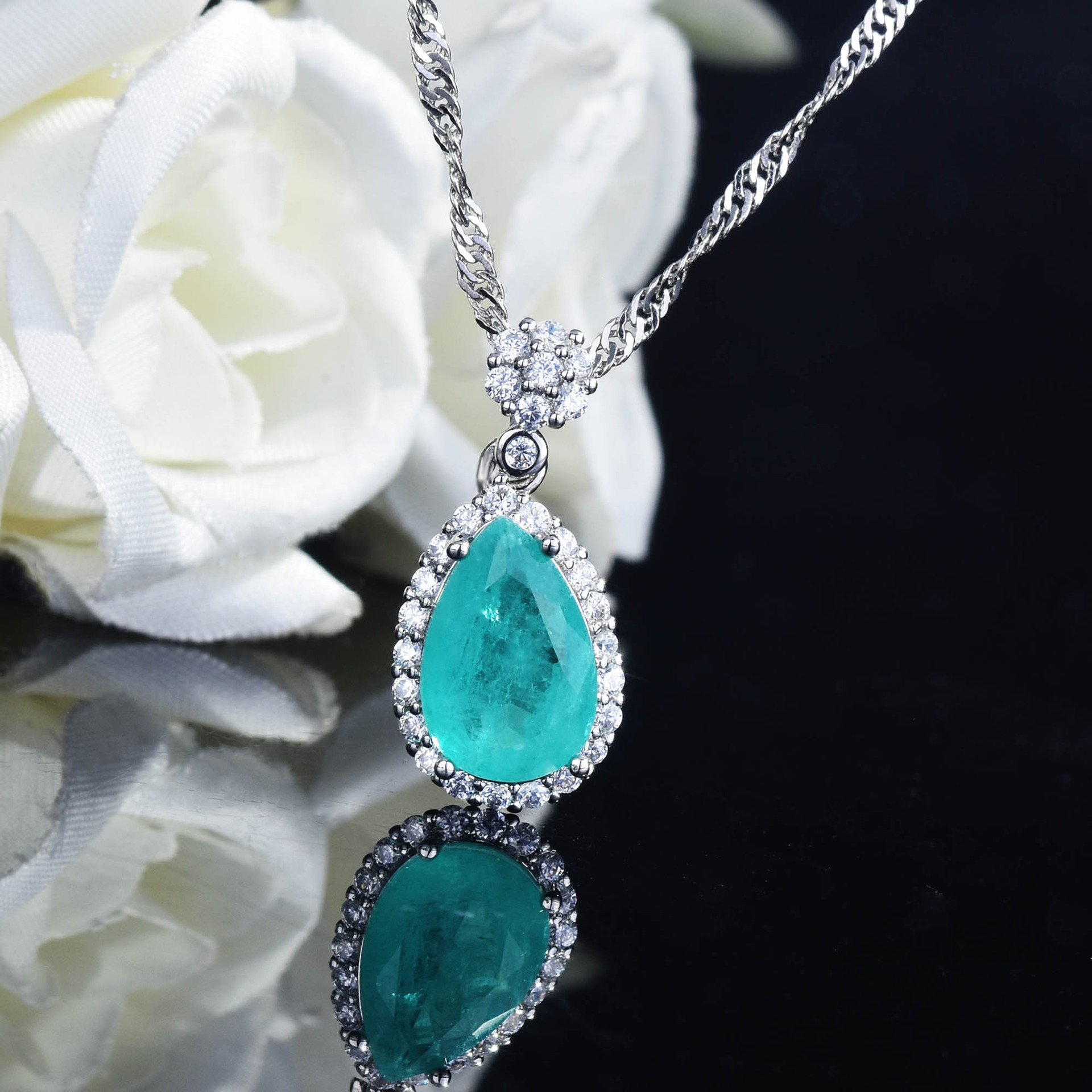 Ruzzallati Prachtige Water Stone Lake Paraiba Toermalijn Sieraden Set Zilver Kleur Ring Oorbel Ketting Voor Vrouwen: Necklace