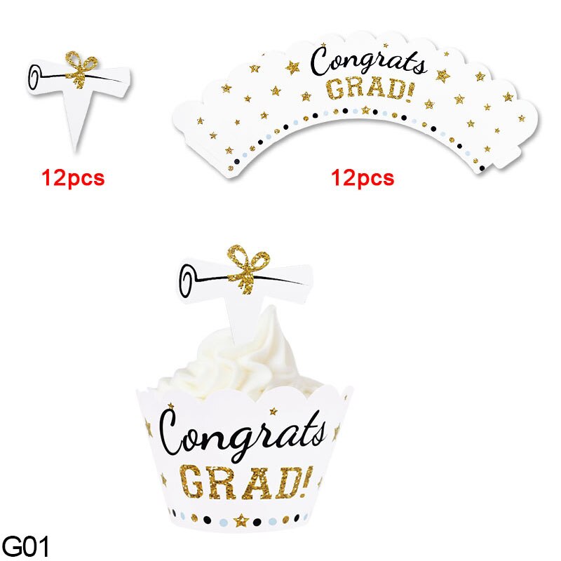 Envoltorio para cupcakes de clase de 2022, adornos para tartas de cumpleaños, de celebración universitaria, para 2022 graduaciones: G01