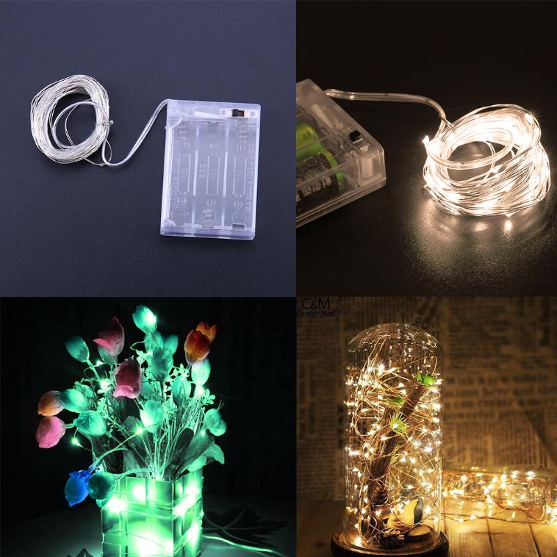 5m 50 LED Licht Ketting Fairy Lights Batterij Zilver Draad Xmas Party Lamp Decor Slingers Venster Bruiloft Decoratie AAA batterij