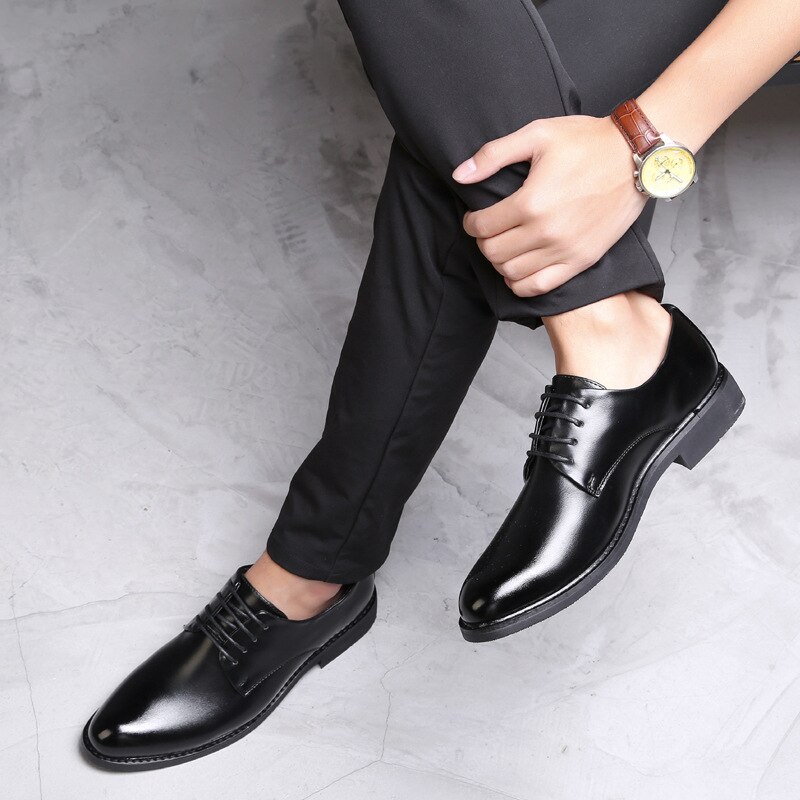 noir cuir chaussures pour hommes bout pointu hommes robe chaussures homme d'affaires chaussures fête mariage chaussures
