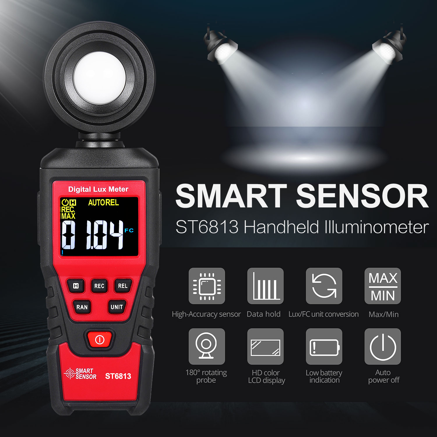 Smart Sensor ST6813 Handheld Luminometer Lcd-kleurenscherm Digitale Verlichtingssterkte Light Lux Meter Operated Photometer Lux Meter