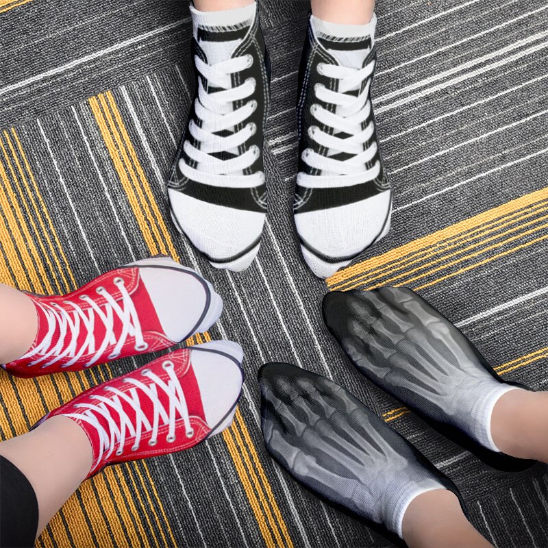 Lærred sko bomuldsstrømper 3d trykte skelet sommerstrømper sjove kawaii kranium fod lavt skåret ankelstrømper til kvinder sox
