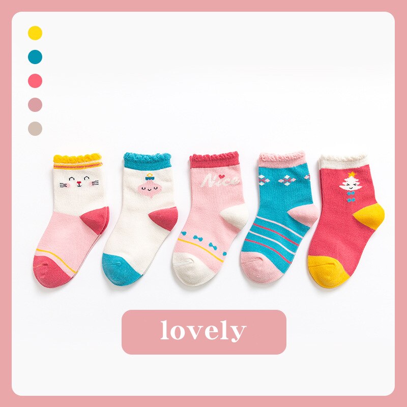 5Pcs Kinderen Sokken Herfst En Winter Sokken Kinderen Cartoon Sokken Jongens En Meisjes En Najaar Vloer sokken Baby Sokken: lovely / S 1-3 years old 10-1