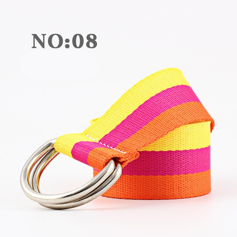 Frauen Neue Doppel Ring Leinwand Gürtel Streifen einfarbig Teenager Junge Mädchen Studenten Jeans Gürtel Lässig Band 125cm: Nein.08