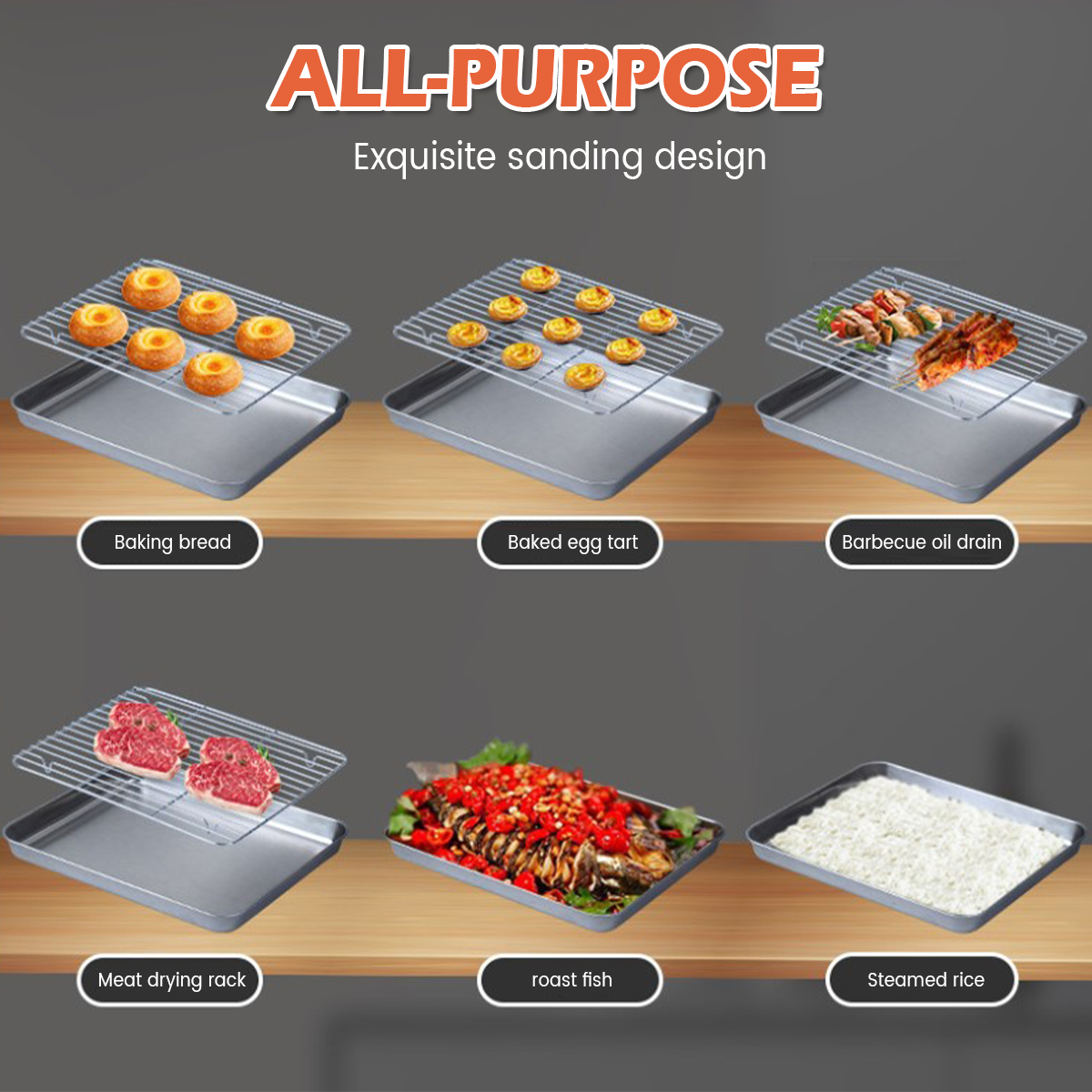 Plateau de cuisson en acier inoxydable avec support métallique, cuisson de gâteaux, barbecue, plaque de four, support à Brownie, outil de cuisson, rôtissage et grillades