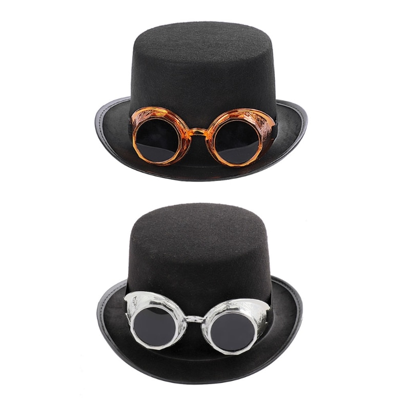 Chapeau gothique style Steampunk victorien avec lunettes détachables, casquette de Jazz en plastique Non tissé, Costume de carnaval Cosplay d&#39;halloween