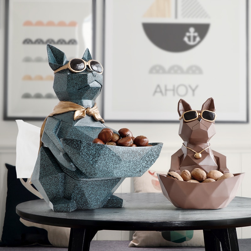 Kat Hond Beeldjes Hars Moden Ambachten Dieren Miniatuur Leuke Ornamenten Voor Home Office Decoratie Opslag Kom Gesneden Collectible