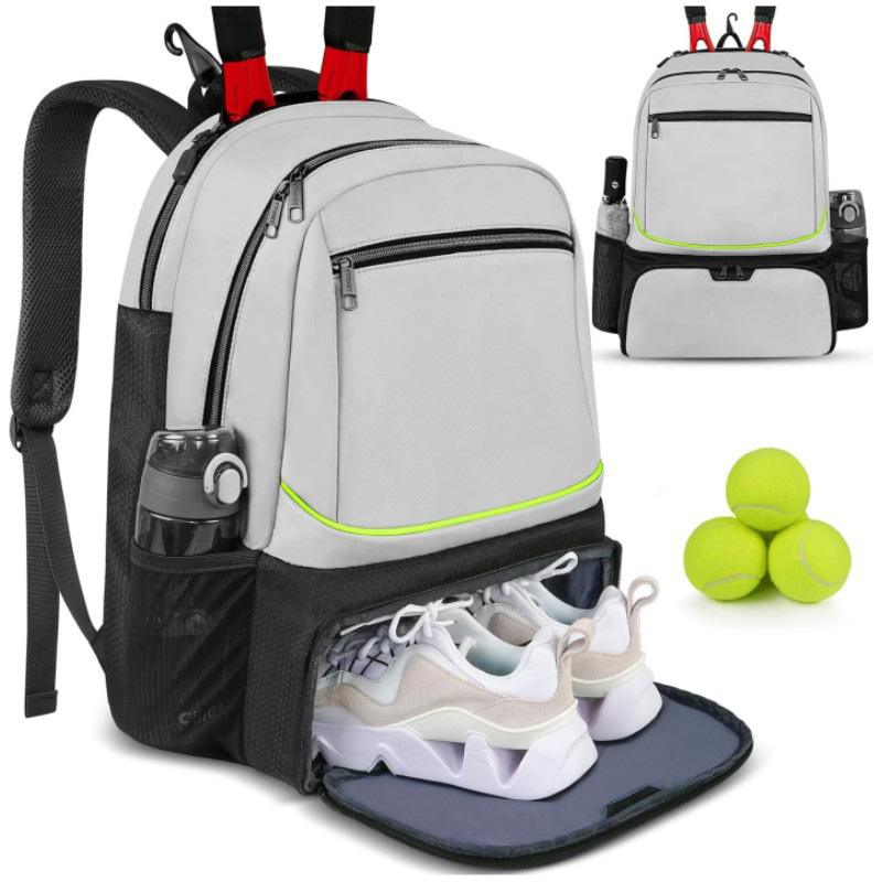 Professioneller Tennis-Rucksack, großes Fassungsvermögen, Sportschläger-Pack für 1–2 Tennisschläger, Outdoor-Badmintontasche mit Schuhfach: Black