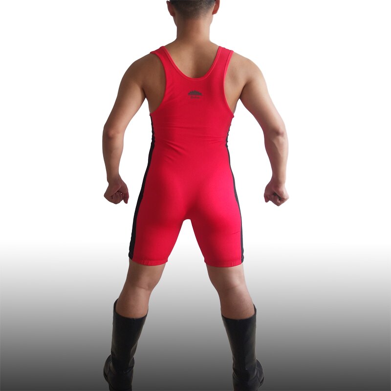 Badiace Red Combined Man Wrestling Singlet Wrestler Leotard Bodywear Gym Outfit One Piece Rowing Suit