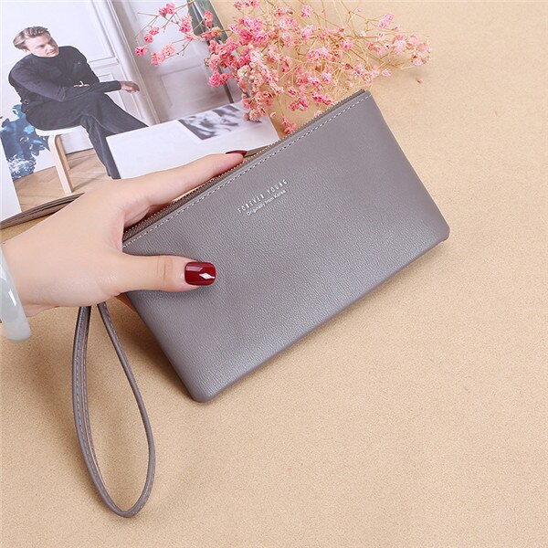 Mode Vrouwen Lange Portemonnee Portemonnee Vrouwelijke Effen Kleur Pu Lederen Carteira Feminina Coin Card Clutch Bag Telefoon Portemonnee: 79 gray