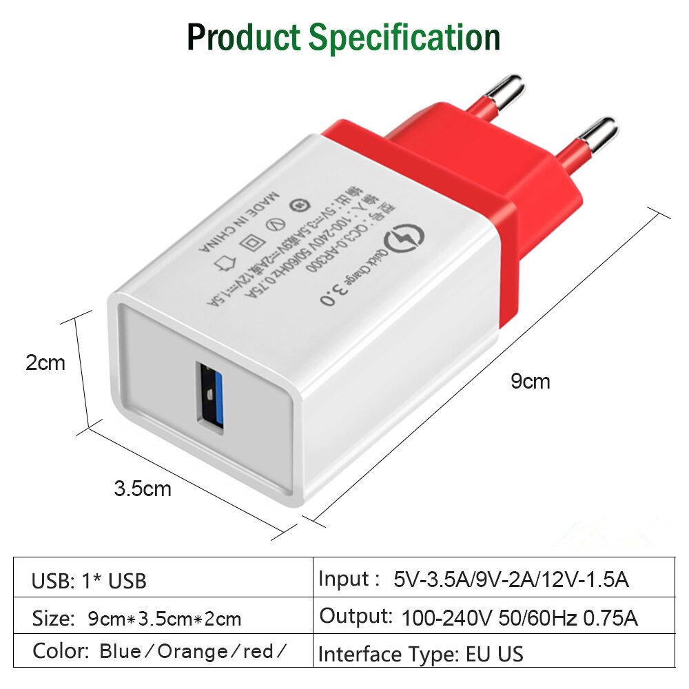 18W US EU Portable Mobile Phone Charger QC 3.0 Fast Charger Adapte For iphone Samsung Huawei Xiaomi