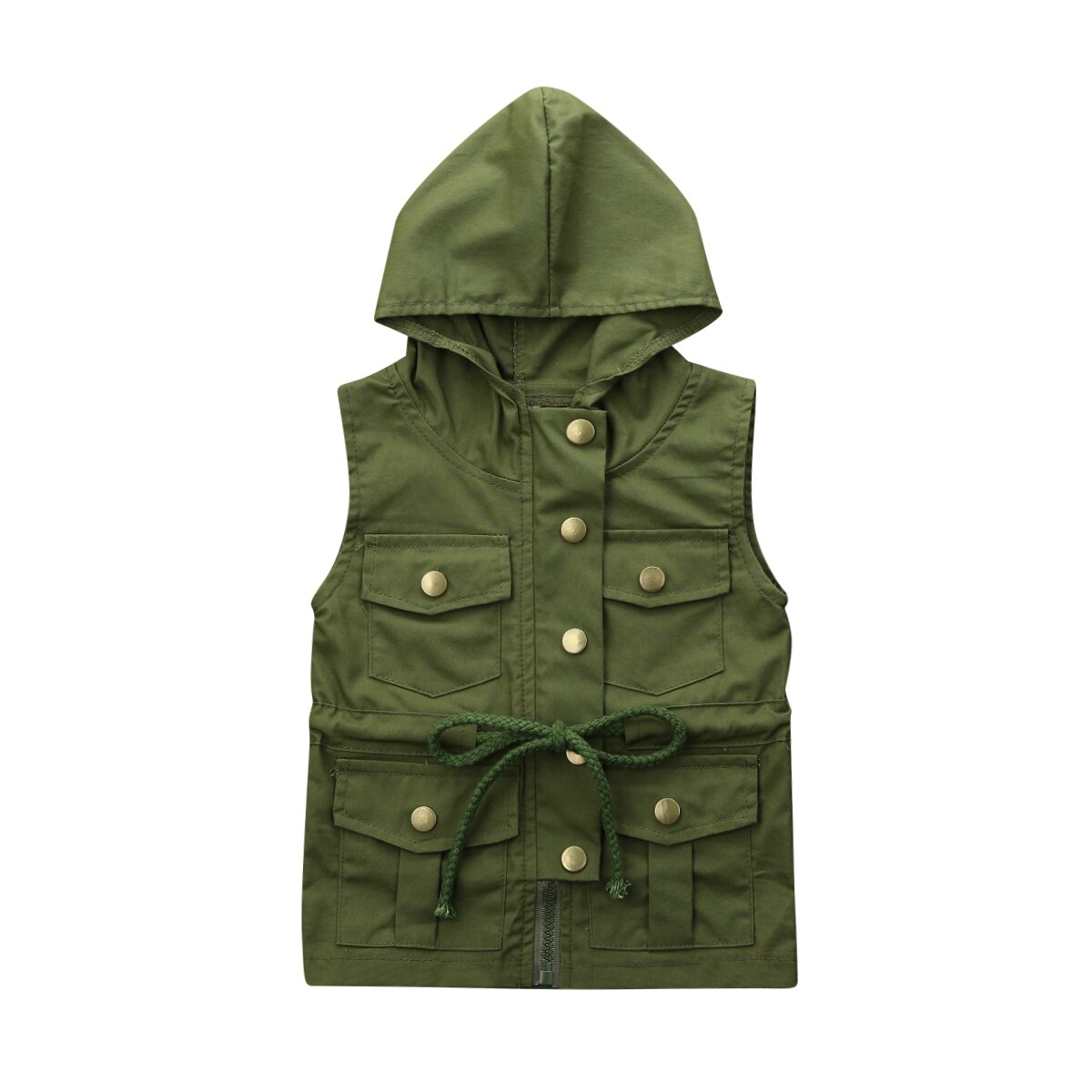 Efterår forår småbørn baby dreng pige ærmeløs hætte vest jakke ærmeløs sødt børnetøj: Militærgrøn / 3t