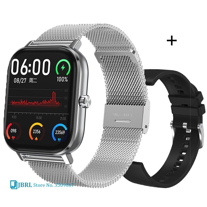 sport ecg firkantet digital klokke menn kvinner bluetooth samtale besvare digital armbåndsur dame stål passe klokker herre android ios: Dt35 ekg sølv ste 2