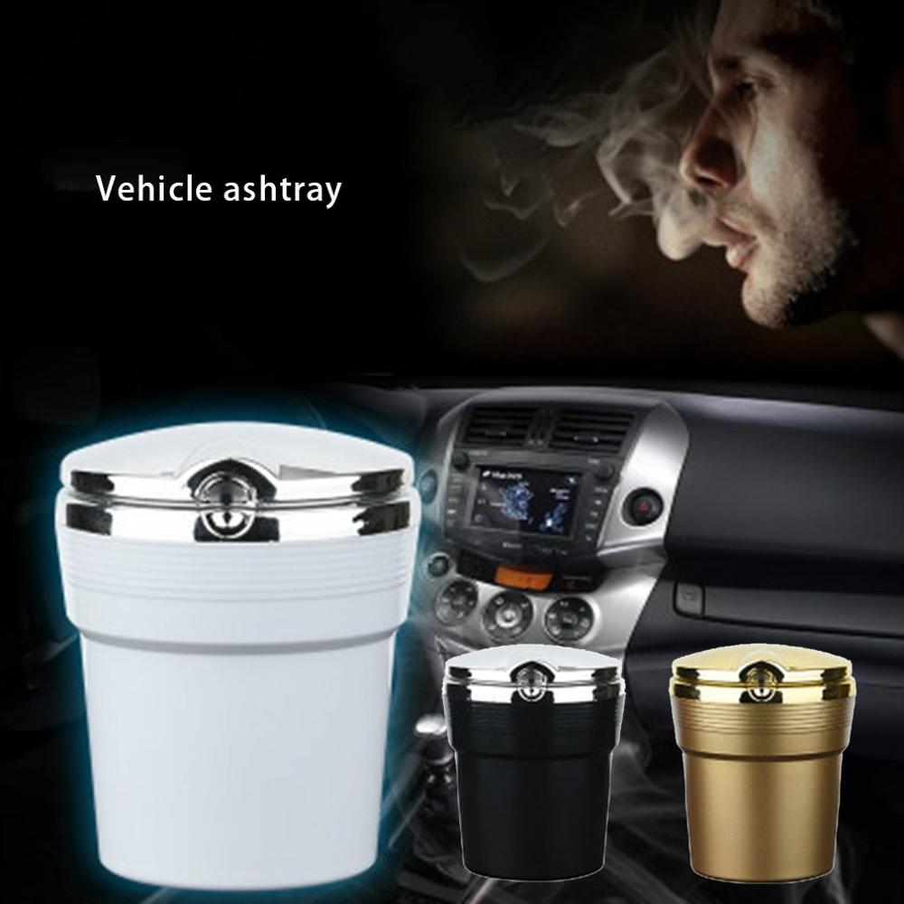 Auto-asbak met led-lamp, hittebestendige aluminiumlegering, metalen auto-asbak