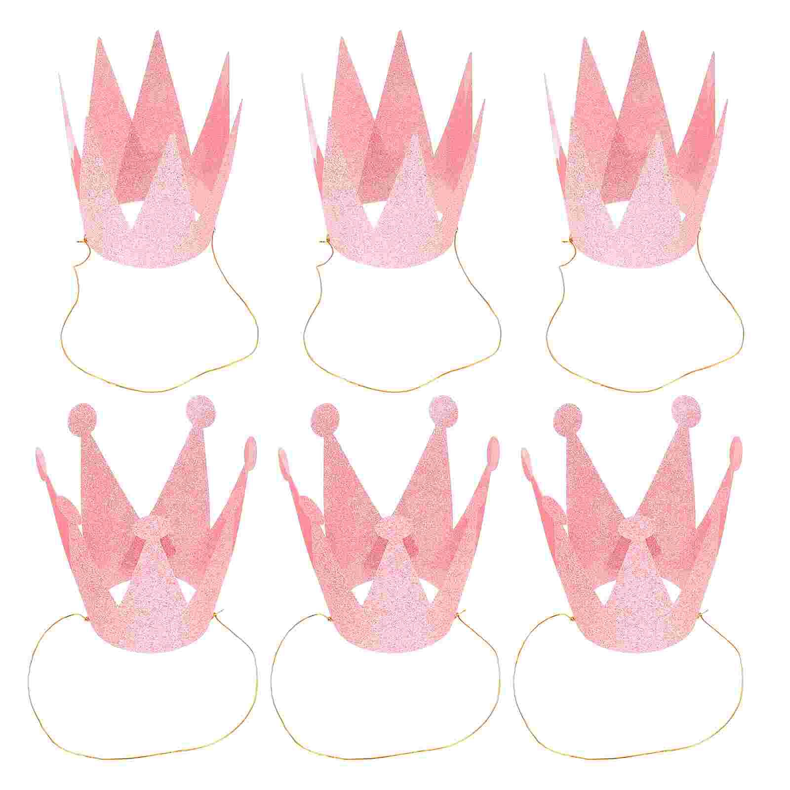 6Pcs Birthday Crown Hats Chic Delicate Crown Shape Hats Party Hats for Party Gathering: Pink