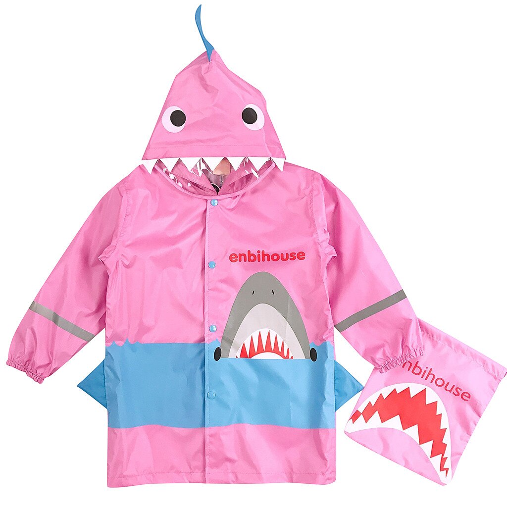 Kids Boy Girl Raincoat Rain Jacket Shark Lightweight Rainwear Rain Slicker: Pink / 7T