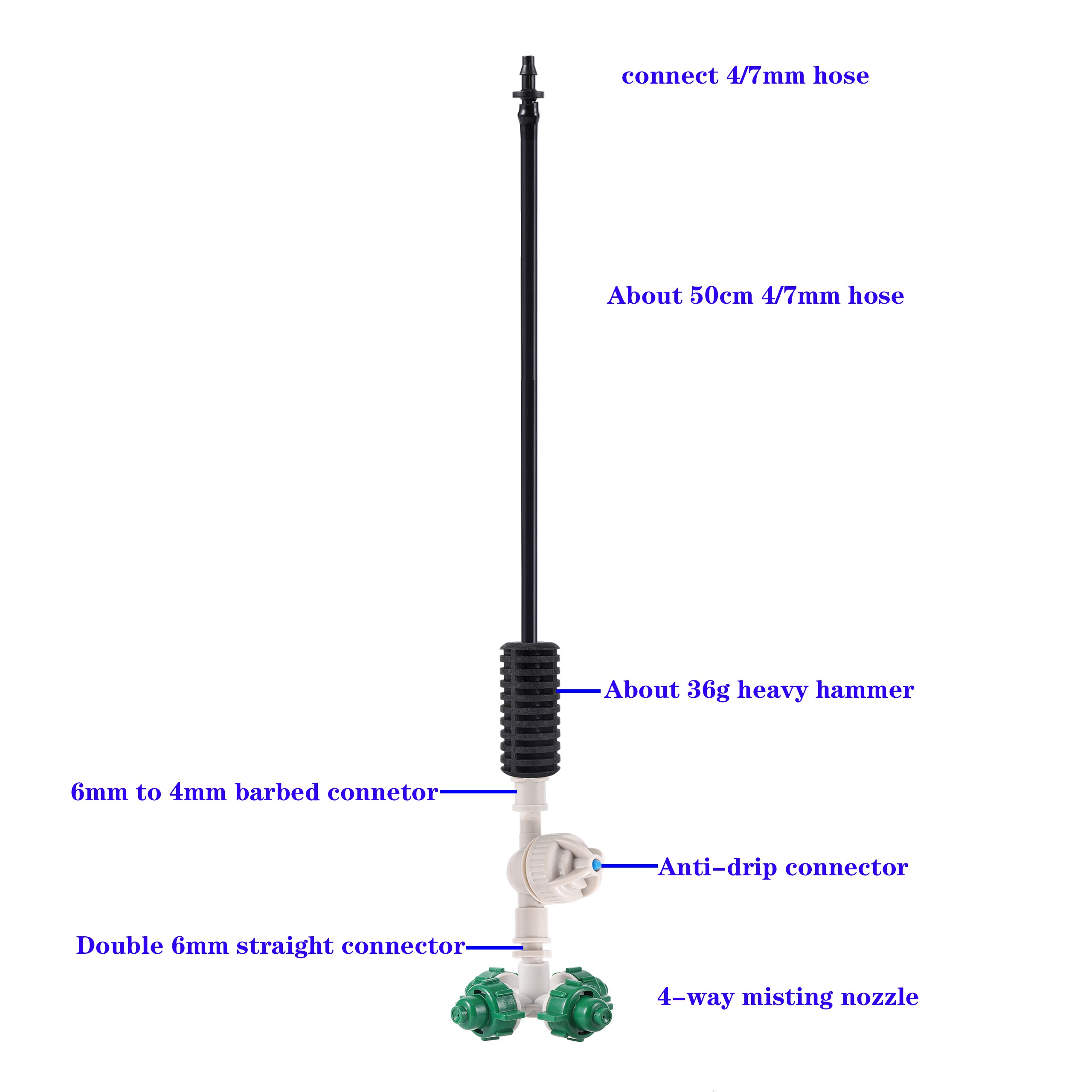 Jardim Greenhouse Misting Bicos Kit, Paisagismo De Refrigeração, Umidificação Sprinklers, 4-Way Atomização, Pulverizador De Irrigação, 10 conjuntos