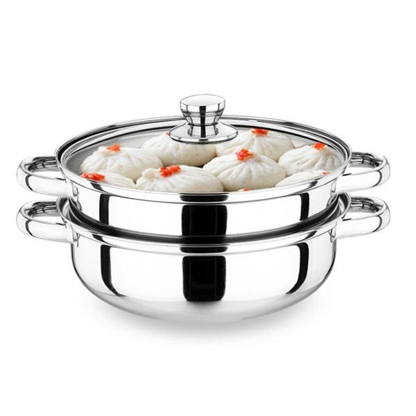 Vaporera de acero inoxidable para sopa, olla al vapor gruesa, engrosamiento doble, jaula grande, cajón de vapor, olla de sopa Binaural para el hogar: 28cm 2 layers