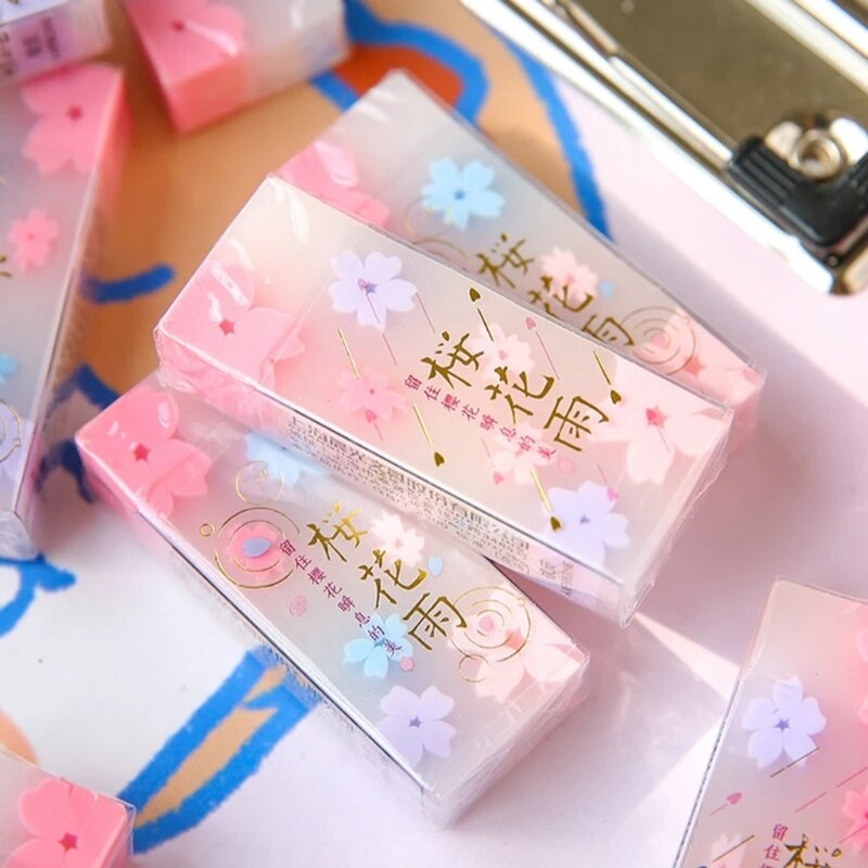 Adorables gommes à crayon en fleurs de cerisier, gomme translucide en forme de Sakura