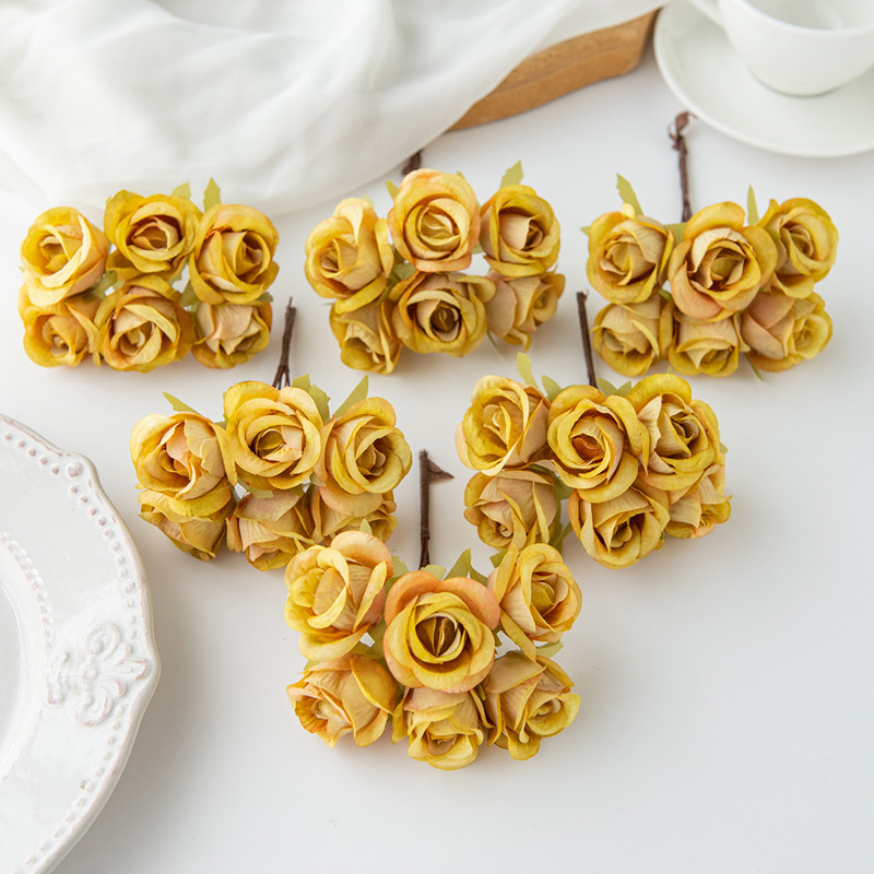 6 unidades de flores artificiales de seda rosa, , guirnaldas navideñas para el hogar, boda, ramo de novias, arco de jardín, decoración de pared, caja de de bricolaje: Rosa