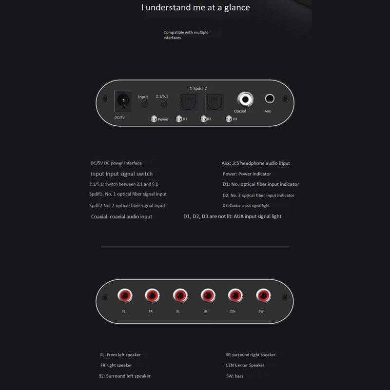 Dts Decoder Digital Optical Coaxial o Converter 5.1 Channel AC-3 o Decoder(EU Plug)