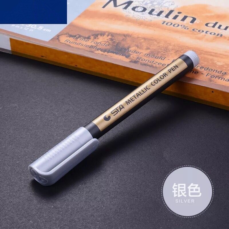 Rotuladores de tinta metálica para la escuela y la Oficina, bolígrafos coloridos y permanentes para pintar, utensilios de escritura escolar de , 1 unidad: Silver