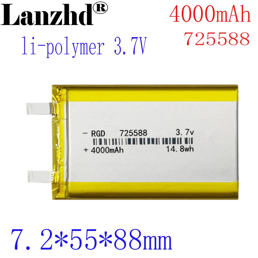 1-12 szt. Akumulatorów Li-po 3,7 V 4000 mAH 725588 Polimerowa bateria litowo-jonowa do tabletu PC BANK GPS mp3 mp4
