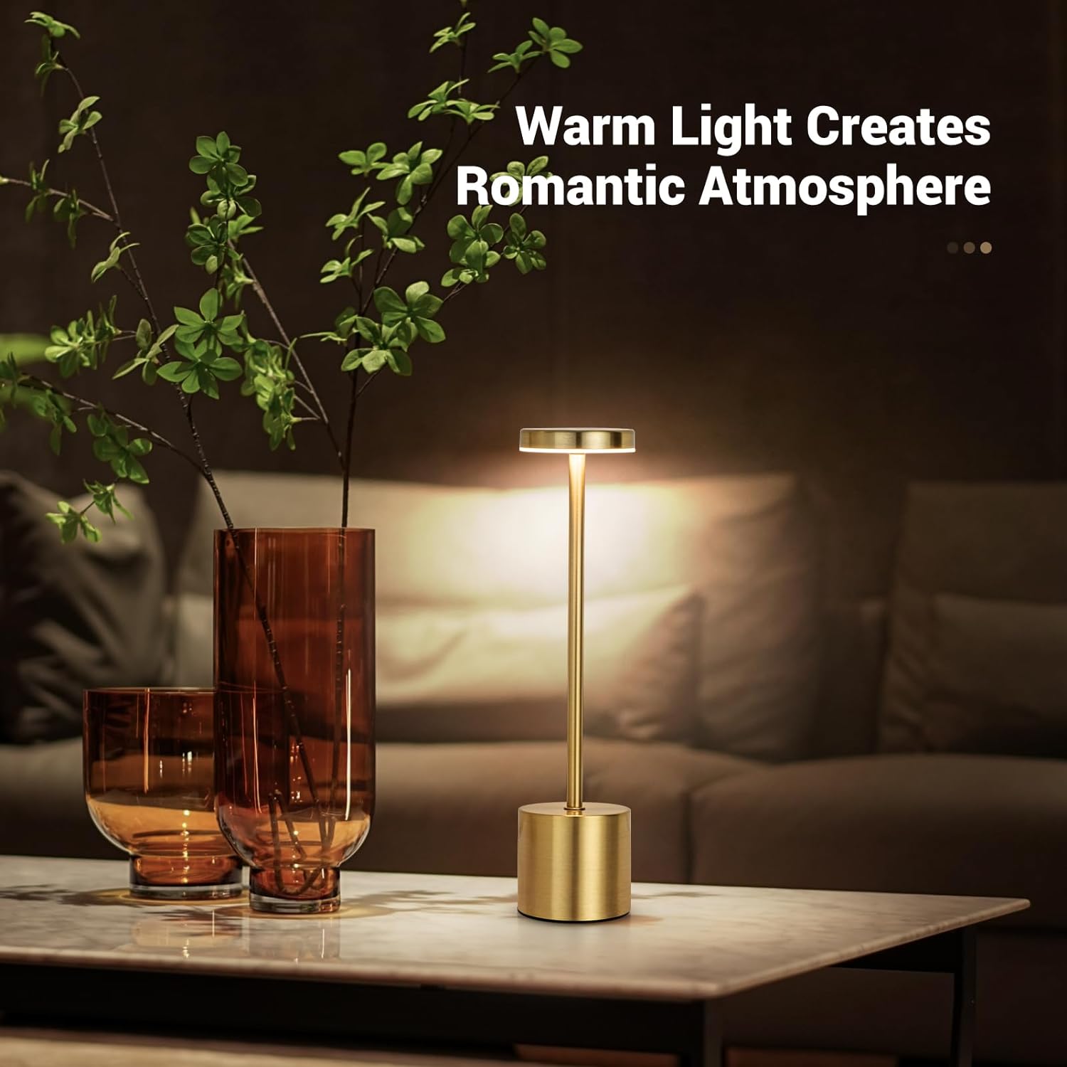 Klassisk ledet-bordlampe med berøringssensor, oppladbar, trådløs skrivebordslampe, justerbare temperaturer 3 farger, moderne ledet-nattlys