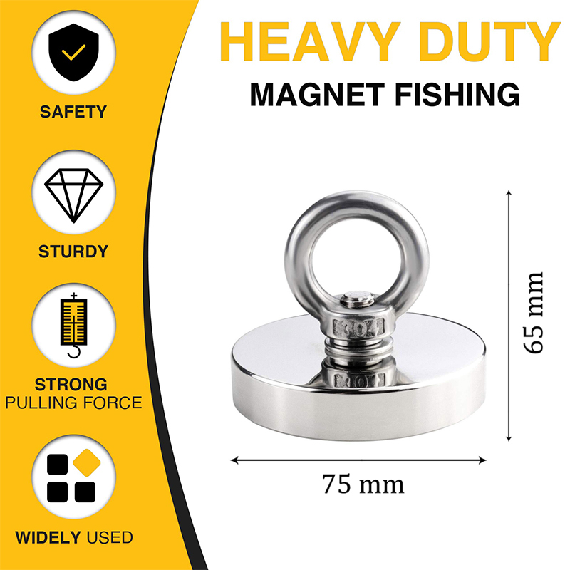 Super Strong Neodymium Magnets N52 Iman Ima Magnetic Fishing Magneat with Countersunk Hole Eyebolt for Salvage Magnetic Fishing: black