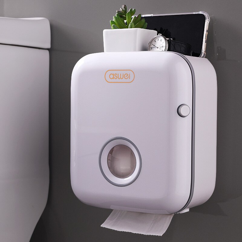 Wall Mount Toilet Paper Holder Waterproof Bathroom Tissue Storage Box Home Free Punch Roll Paper Organizer Bathroom Accessories: Silver edge