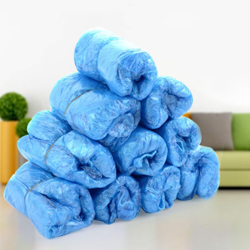 10 pièces couvre-chaussures jetables en plastique jetable épais en plein air jour pluvieux tapis nettoyage chaussure couverture bleu imperméable à l'eau couvre-chaussures
