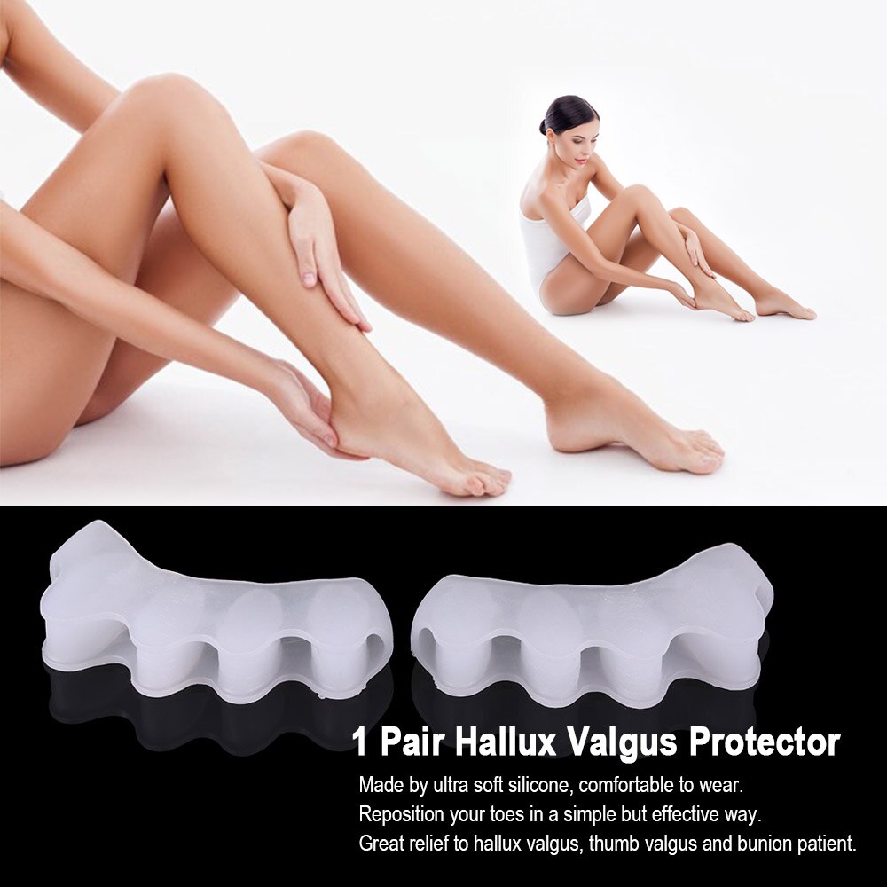 1 par silikone knyst hallux valgus beskytter finger tå adskiller skiller fordeler 4 huller tommelfinger valgus beskyttelse fodpleje værktøj