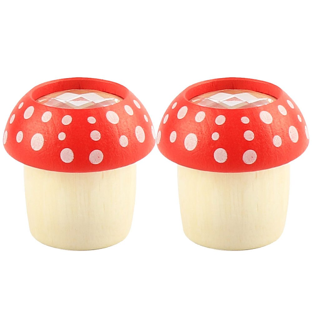 2PCS Kaleidoscopes Wooden Mushroom Polygon Prism Smooth Polished Kaleidoscope Educational Prop (Red): Red