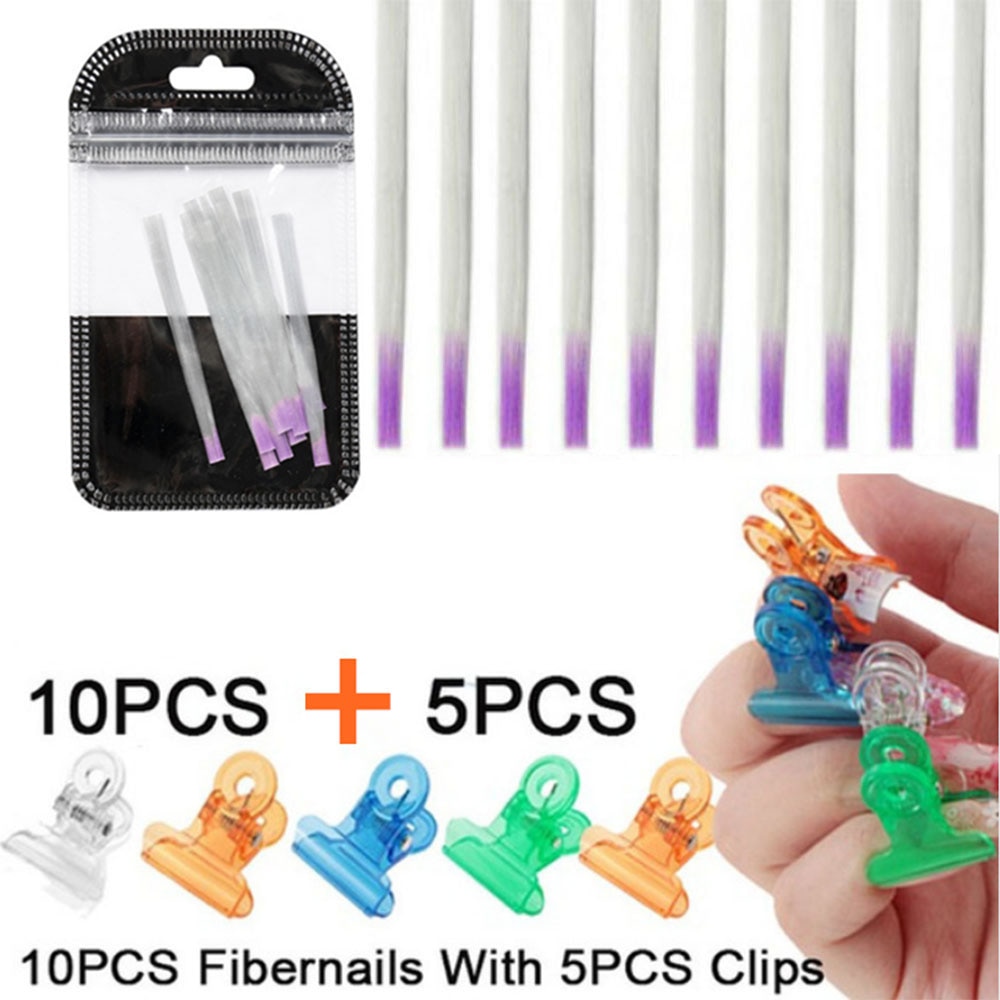 10Pcs Fiberglass Nagels Uitbreiding Vorm & 5Pcs Nail Knijpen Clips Voor Nagels Uv Gel Gebouw Uitbreiding Manicure Tool