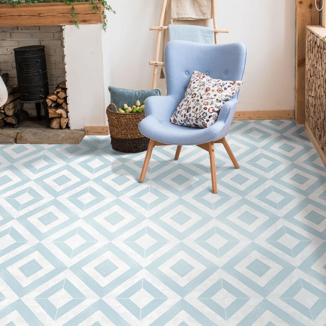 Blue Yellow Floor Tile Sticker Panel Peel and Stick Decal Vinyl Floor Tile Sticker Kitchen Backsplash Carreaux de Ciment