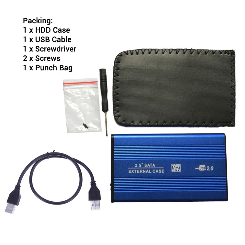Caja de Funda de disco duro SSD SATA, USB 2,5 de 2,0 pulgadas, caja de móvil externa, caja de la unidad de disco duro 2,5 '', caja de cierre usb sata, carcasa de aleación de aluminio: Azul