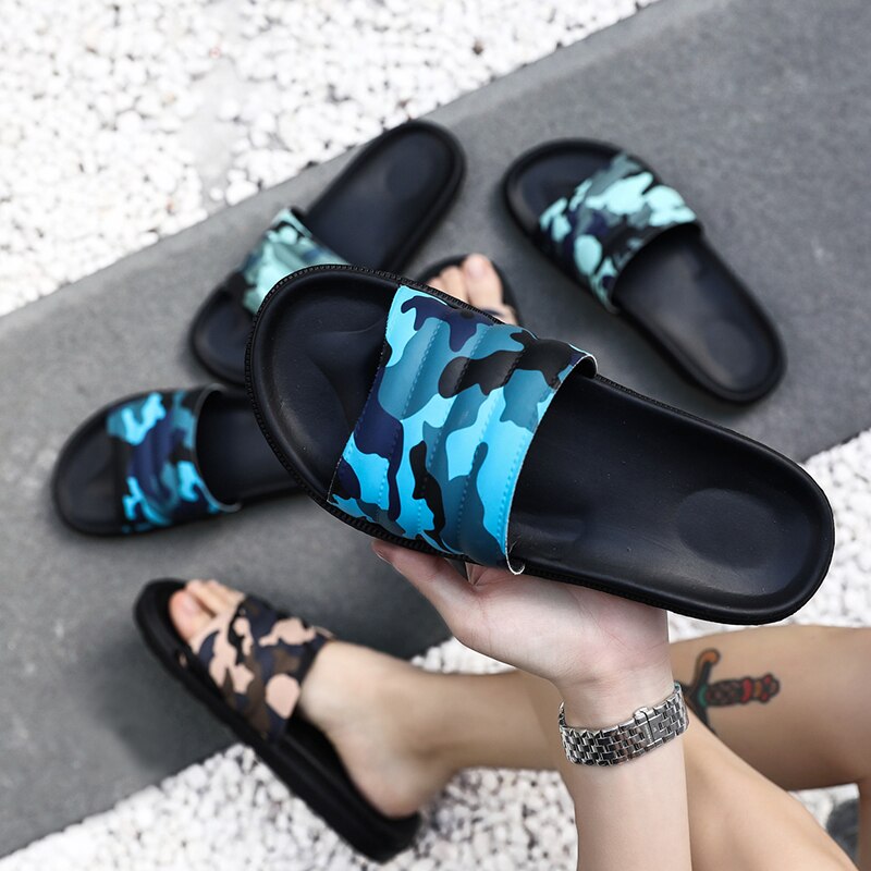 COOLVFATBO hommes pantoufles Camouflage été plat été hommes chaussures respirant plage pantoufles cale tongs hommes diapositives pantoufles