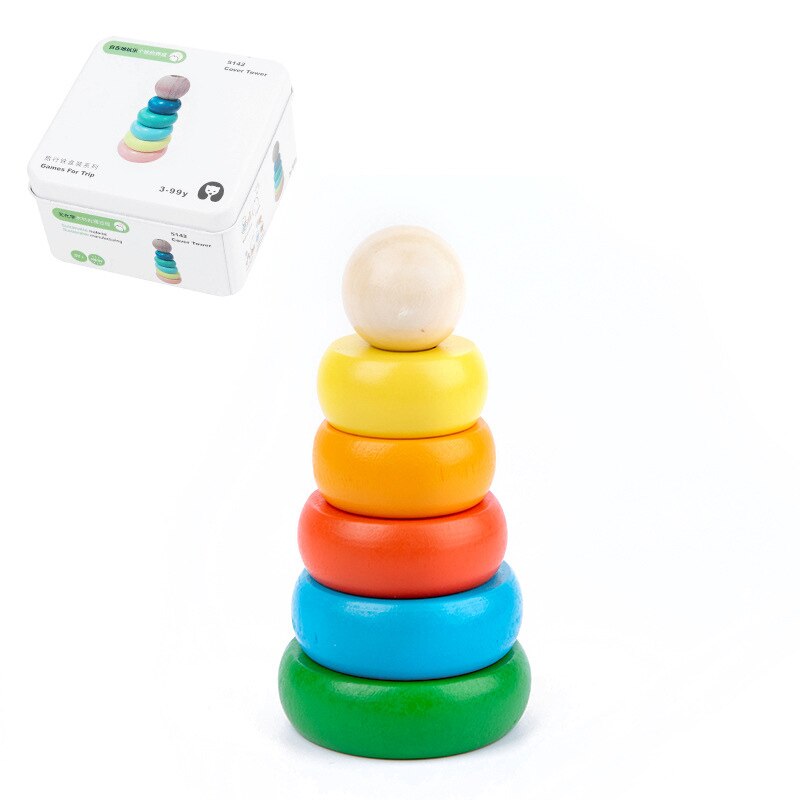 Educazione precoce in legno intelligenza Building Block giocattoli bambini viaggi cognitivi portatili gioco interattivo giocattoli regali: Rainbow Tower