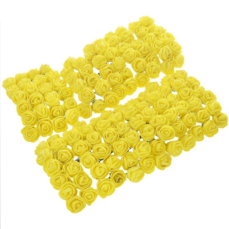 144 stk 2cm pe rose skum mini blomsterbukett ensfarget/bryllupspynt lilla: Gul