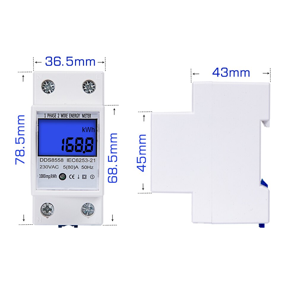 Single Phase Two Wire LCD Digital Display Din Rail kWh meter Power Consumption Energy Electric Meter kWh AC 230V 50Hz Electric