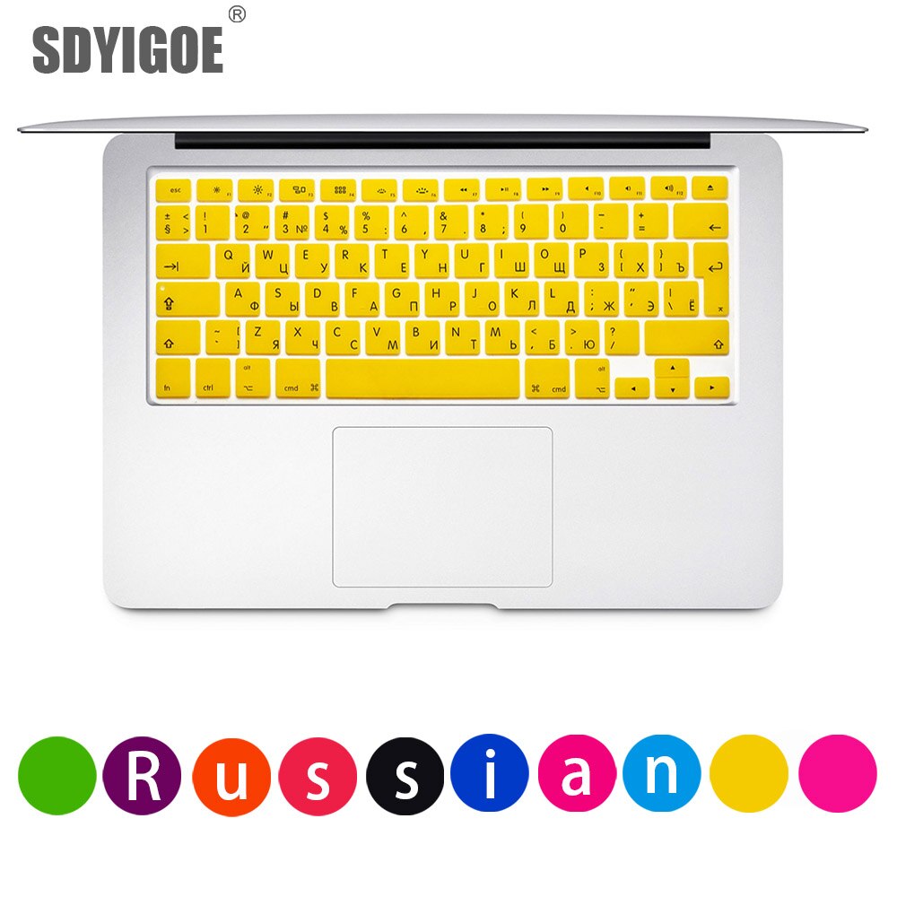 Russische Für apple macbook pro Laptop Tastatur abdeckung air 13 &quot;15pro A1466A1502A1398A1278EU-Enter Silikon Tastatur schutz film: YELLOW